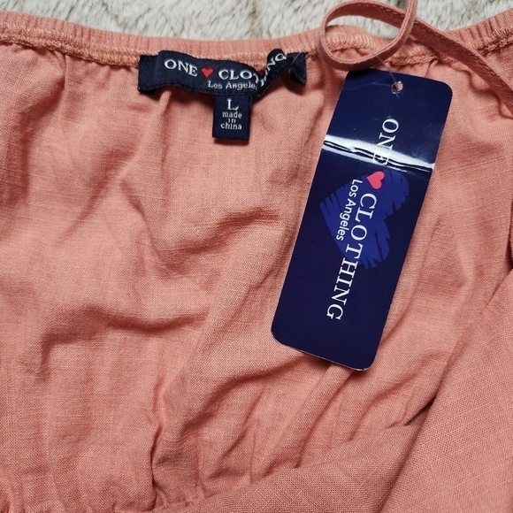 Romper Soft pink color Spaghetti straps front tie One Clothing Size L NWT - Picture 7 of 15
